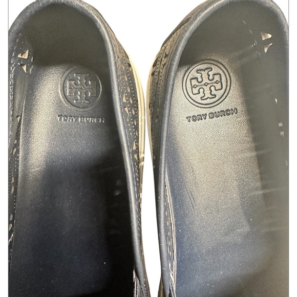 Tory Burch Lennon Dark Navy Blue Slip-On Loafers Lazer Cut Size 10 - Picture 6 of 9